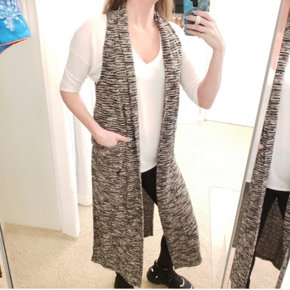 Bobi Boucle Knit Sweater Vest Maxi Open Front Size Small NWT
